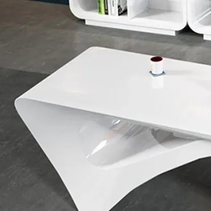 Glam White Wooden Executive Office Desk with Unique Base Image - 7