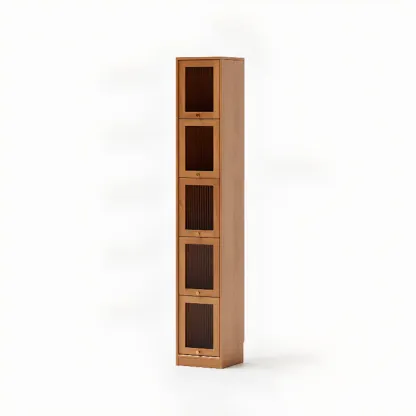 Cherry Wood Vertical Bookcase with Glass Doors Image - 3