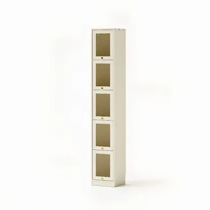 Cherry Wood Vertical Bookcase with Glass Doors Image - 5