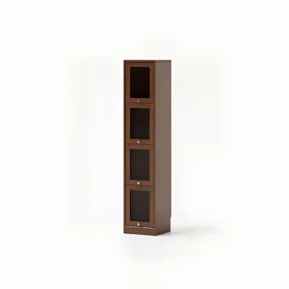 Cherry Wood Vertical Bookcase with Glass Doors Image - 7