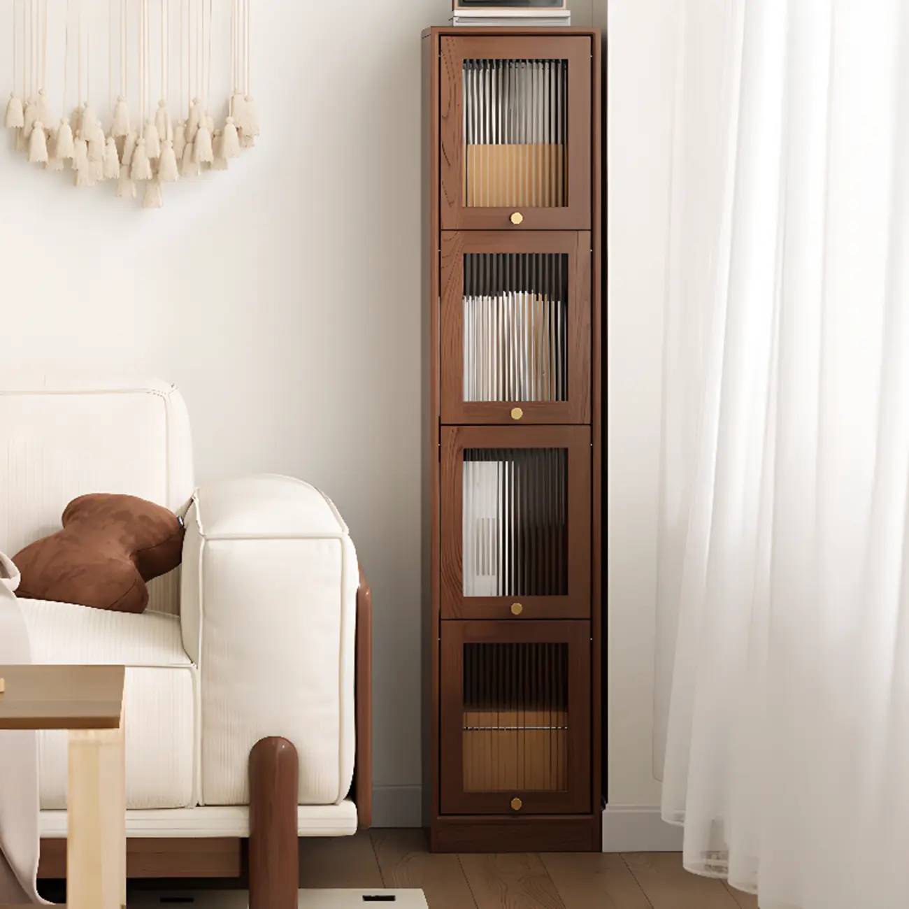 Cherry Wood Vertical Bookcase with Glass Doors Image - 8 | homeyfad