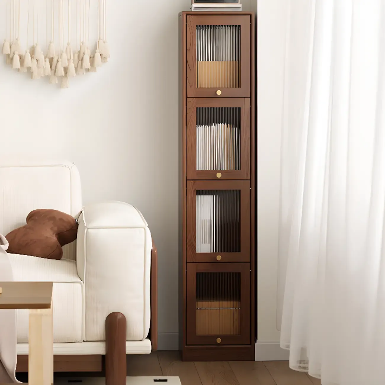Cherry Wood Vertical Bookcase with Glass Doors Image - 8
