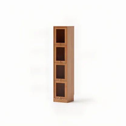 Cherry Wood Vertical Bookcase with Glass Doors Image - 9
