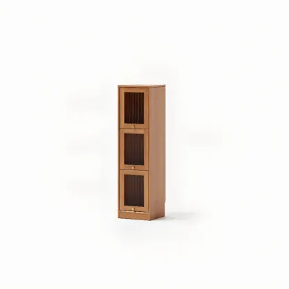 Cherry Wood Vertical Bookcase with Glass Doors Image - 15