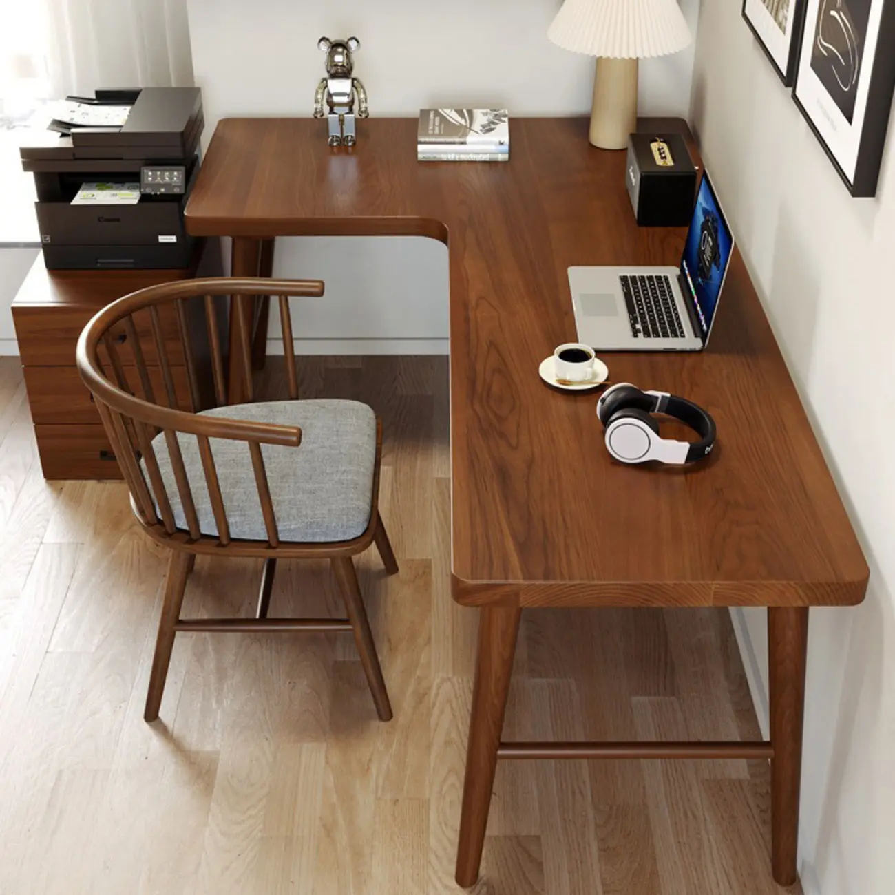 L-Shape Elegant Brown Wooden Corner Office Desk Image - 1 | homeyfad