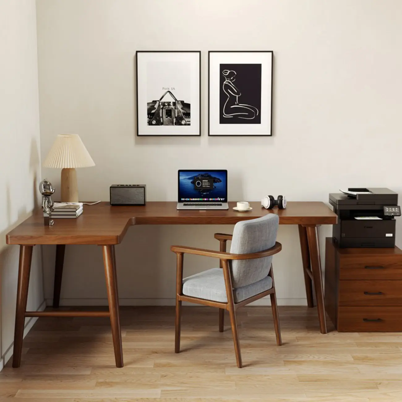L-Shape Elegant Brown Wooden Corner Office Desk Image - 2 | homeyfad
