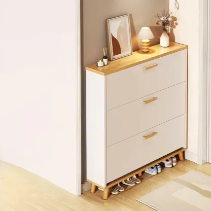 Natural Narrow Drop Front Shoe Cabinet with Doors Image - 11
