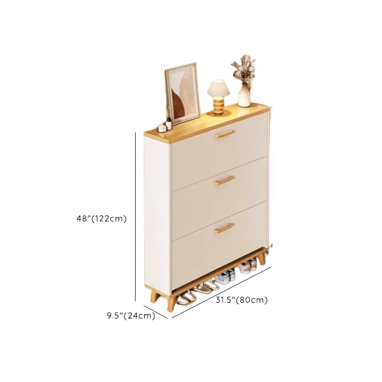 Natural Narrow Drop Front Shoe Cabinet with Doors #size | homeyfad