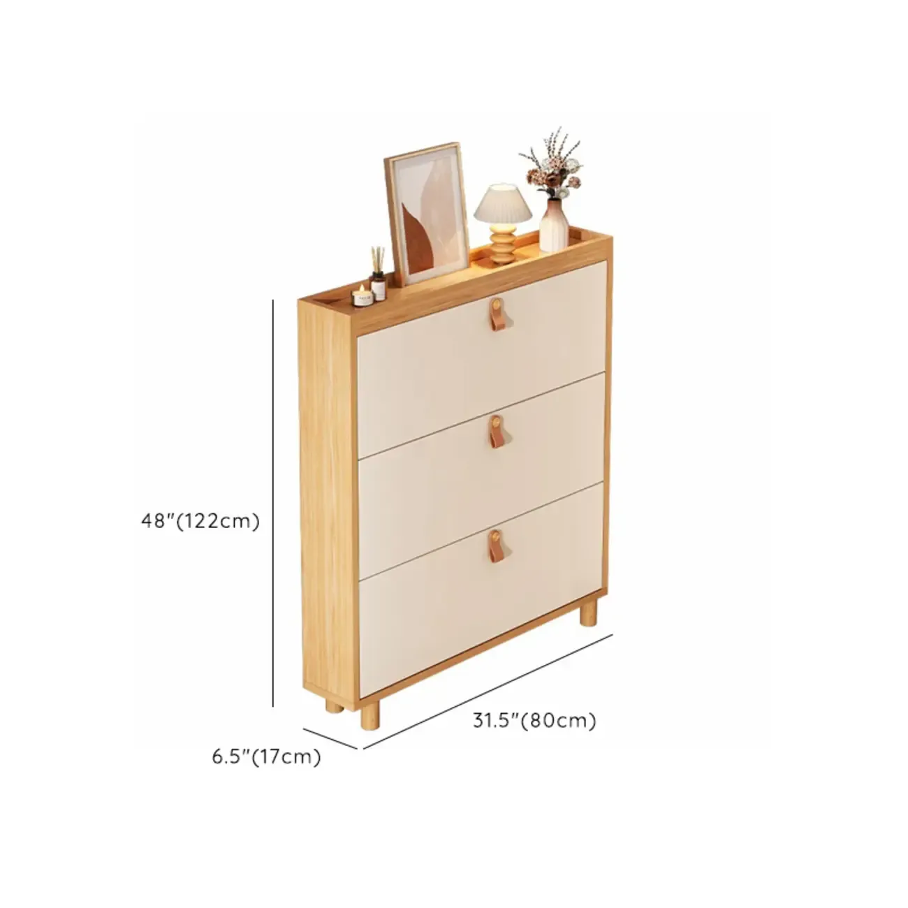 Natural Narrow Drop Front Shoe Cabinet with Doors Image - 18