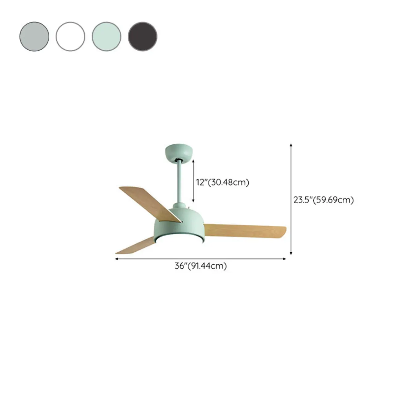 Modern Downrod Ceiling Fan LED Light Dimmable for Living Room #size