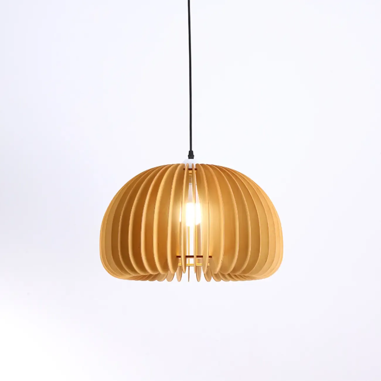 Modern Wood Drum Cord Hanging Pendant Light Image - 5