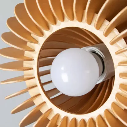 Modern Wood Drum Cord Hanging Pendant Light Image - 8