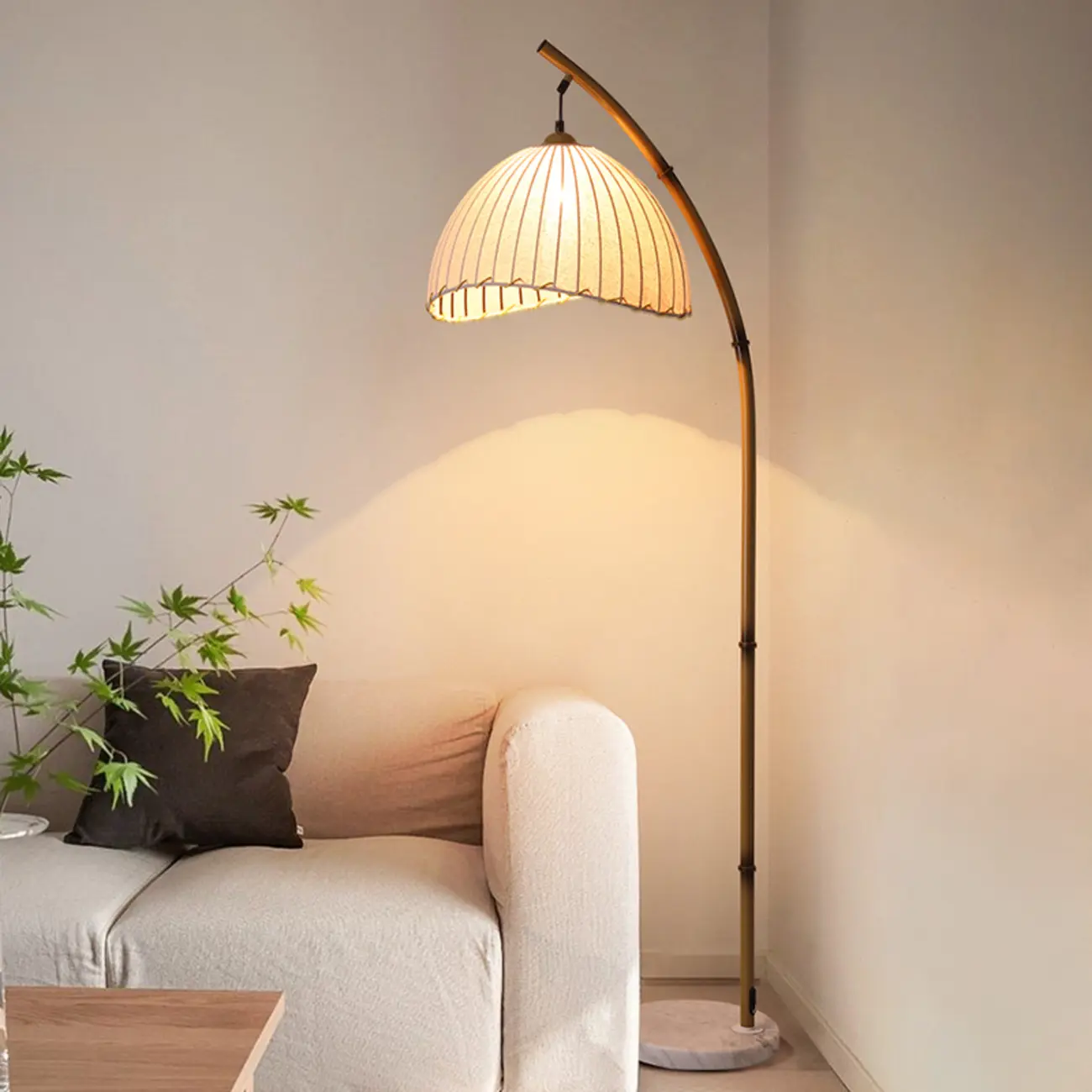 Modern Fabric Dome Metal Arc Floor Lamp Plug-In for Living Room Image - 1 | homeyfad