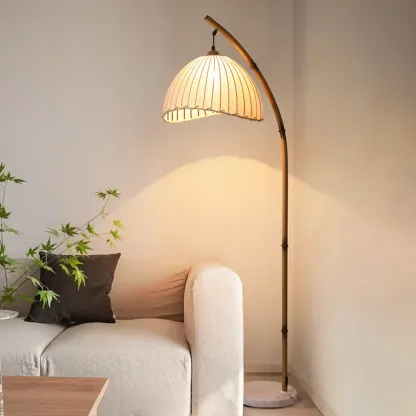 Modern Fabric Dome Metal Arc Floor Lamp Plug-In for Living Room Image - 1