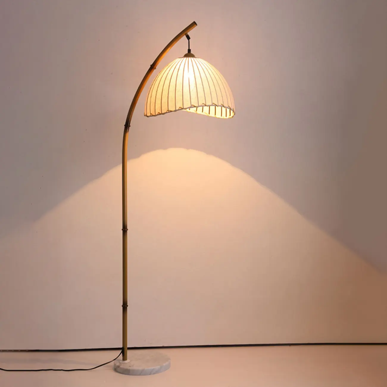 Modern Fabric Dome Metal Arc Floor Lamp Plug-In for Living Room Image - 6 | homeyfad