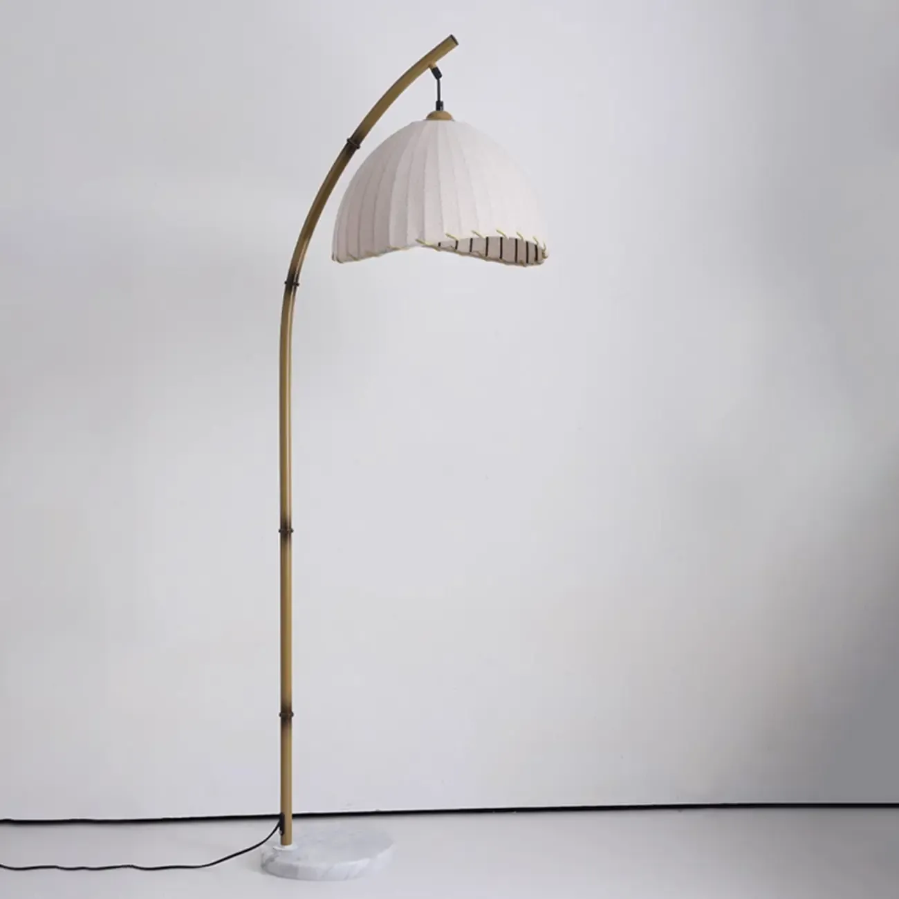 Modern Fabric Dome Metal Arc Floor Lamp Plug-In for Living Room Image - 7