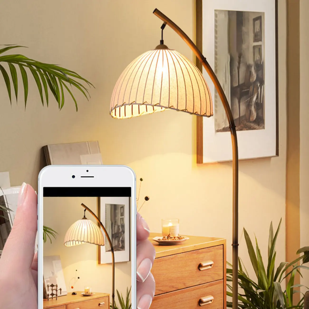 Modern Fabric Dome Metal Arc Floor Lamp Plug-In for Living Room Image - 12 | homeyfad