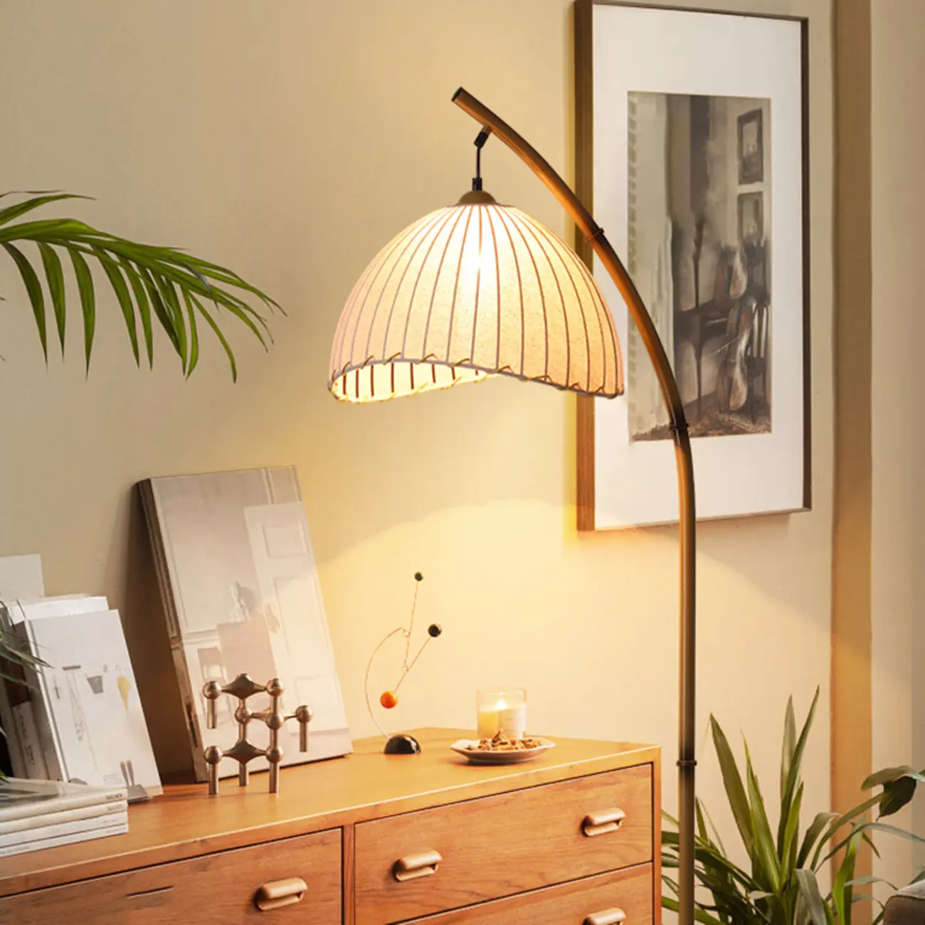 Modern Fabric Dome Metal Arc Floor Lamp Plug-In for Living Room Image - 13 | homeyfad