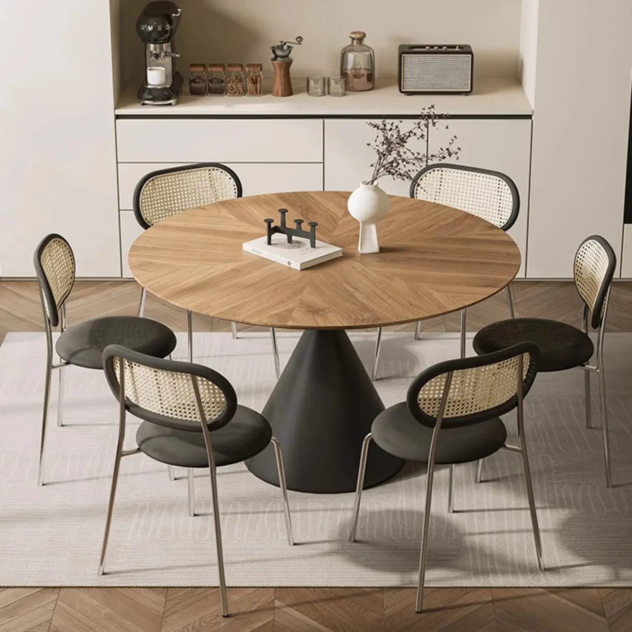 Scandinavian Brown Wood Steel Dining Table Image - 1 | homeyfad