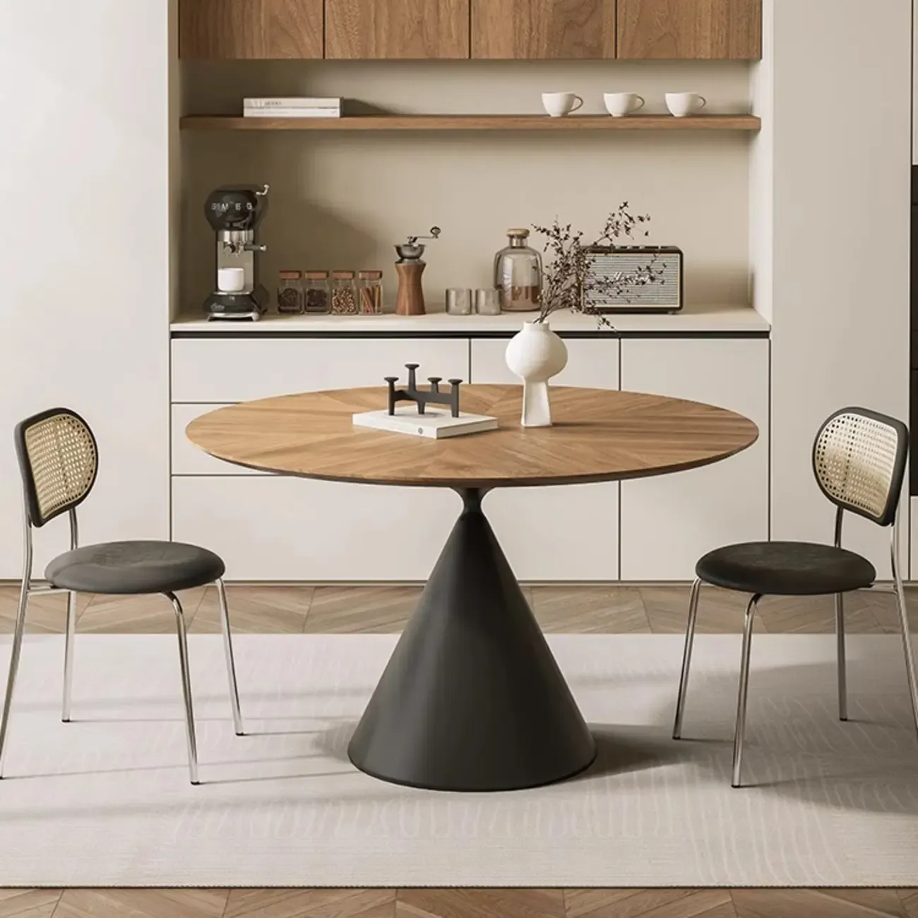Scandinavian Brown Wood Steel Dining Table Image - 3