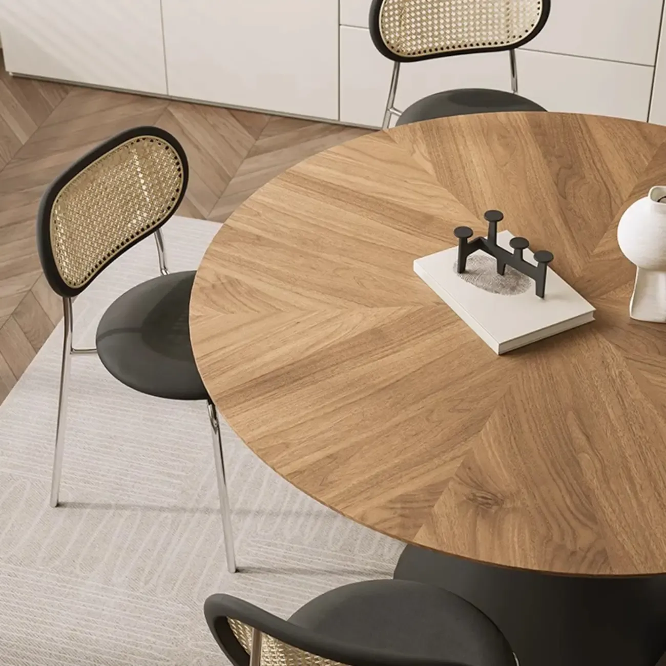 Scandinavian Brown Wood Steel Dining Table Image - 4