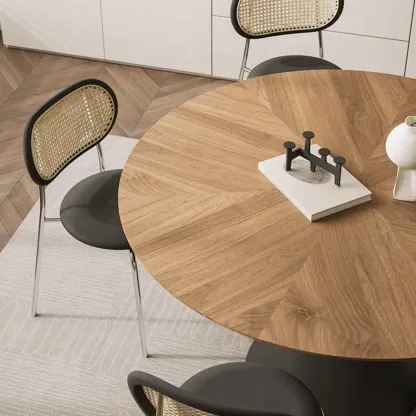 Scandinavian Brown Wood Steel Dining Table Image - 4