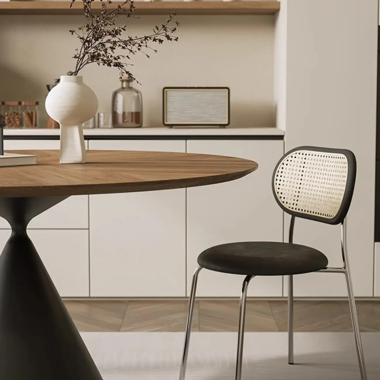 Scandinavian Brown Wood Steel Dining Table Image - 5