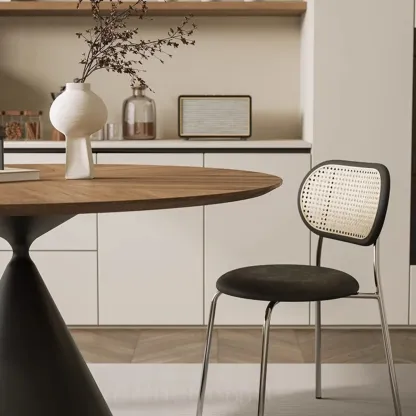 Scandinavian Brown Wood Steel Dining Table Image - 5