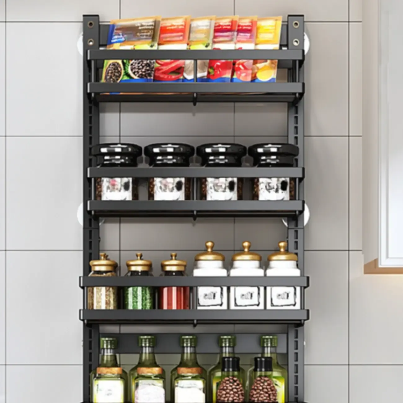 Casual Black Steel Wall Storage Shelf with 2 Shelves/4 Shelves for General Storage Image - 7