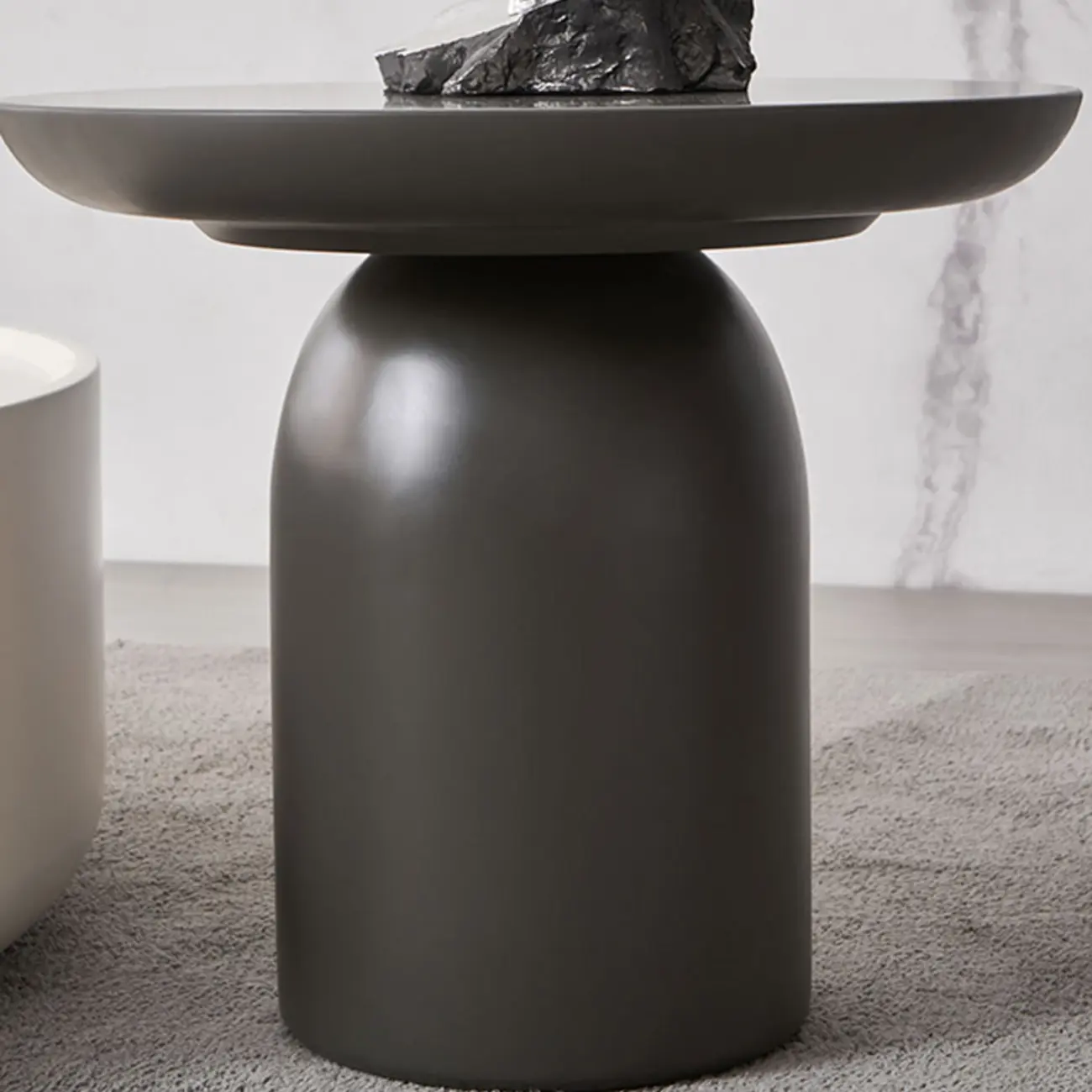 Beige Black Modern Round Drawer Coffee Table Image - 5 | homeyfad