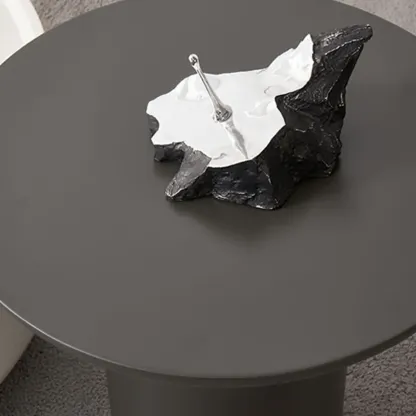 Beige Black Modern Round Drawer Coffee Table Image - 7
