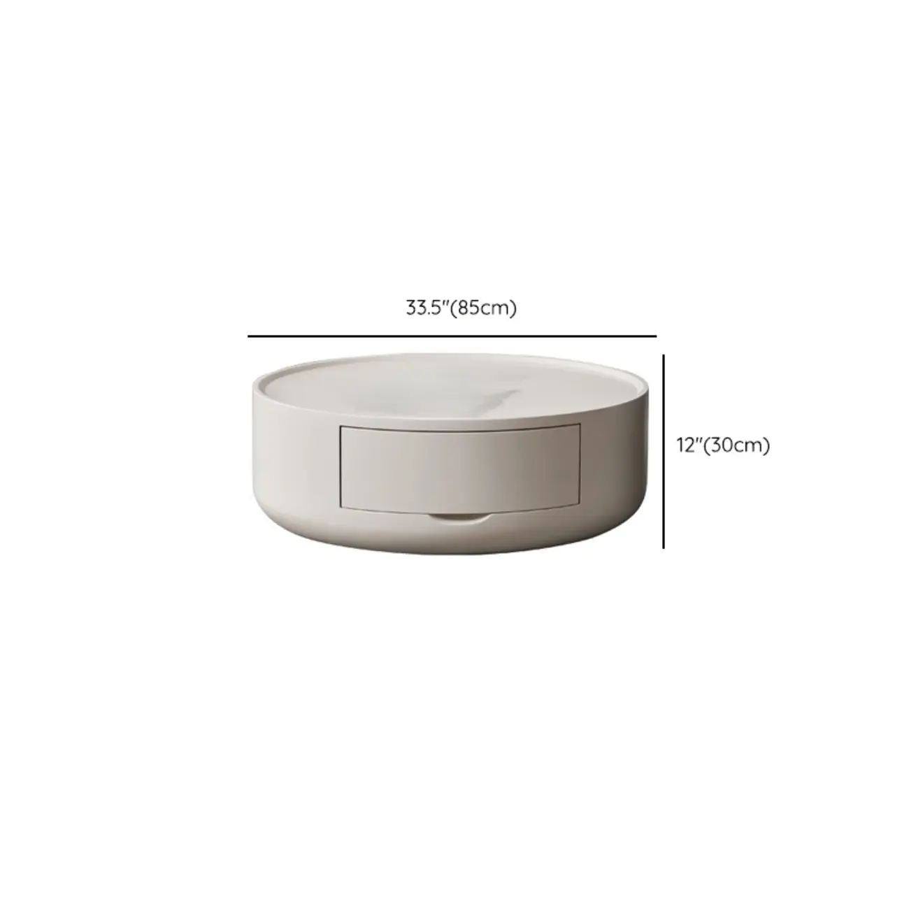 Beige Black Modern Round Drawer Coffee Table #size