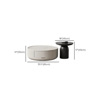 Beige Black Modern Round Drawer Coffee Table Image - 10