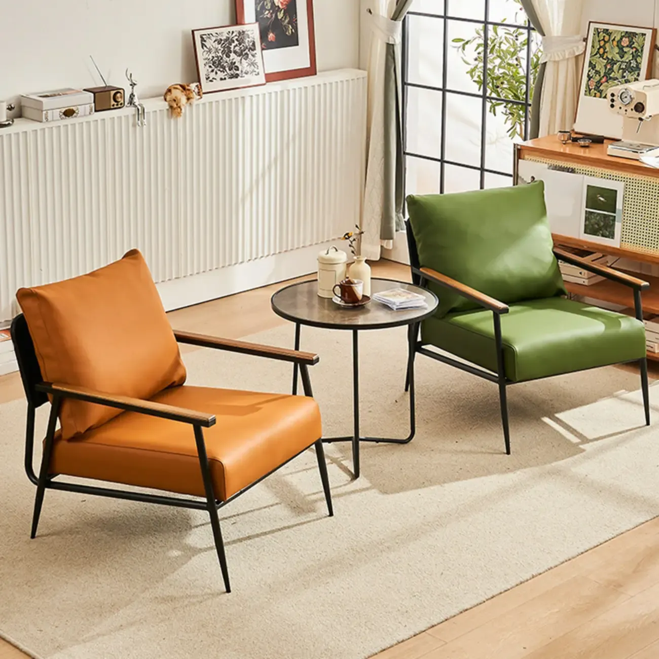 Durable Leather Accent Chair with Pillow for Living Room Image - 1