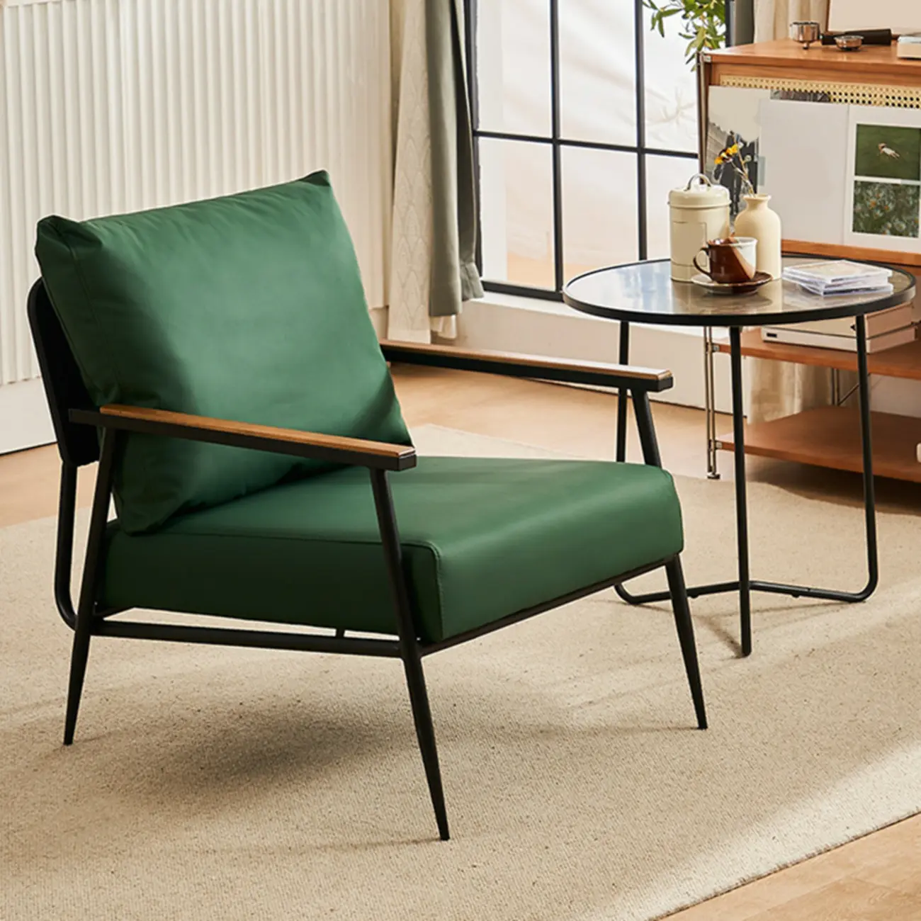 Durable Leather Accent Chair with Pillow for Living Room Image - 2 | homeyfad