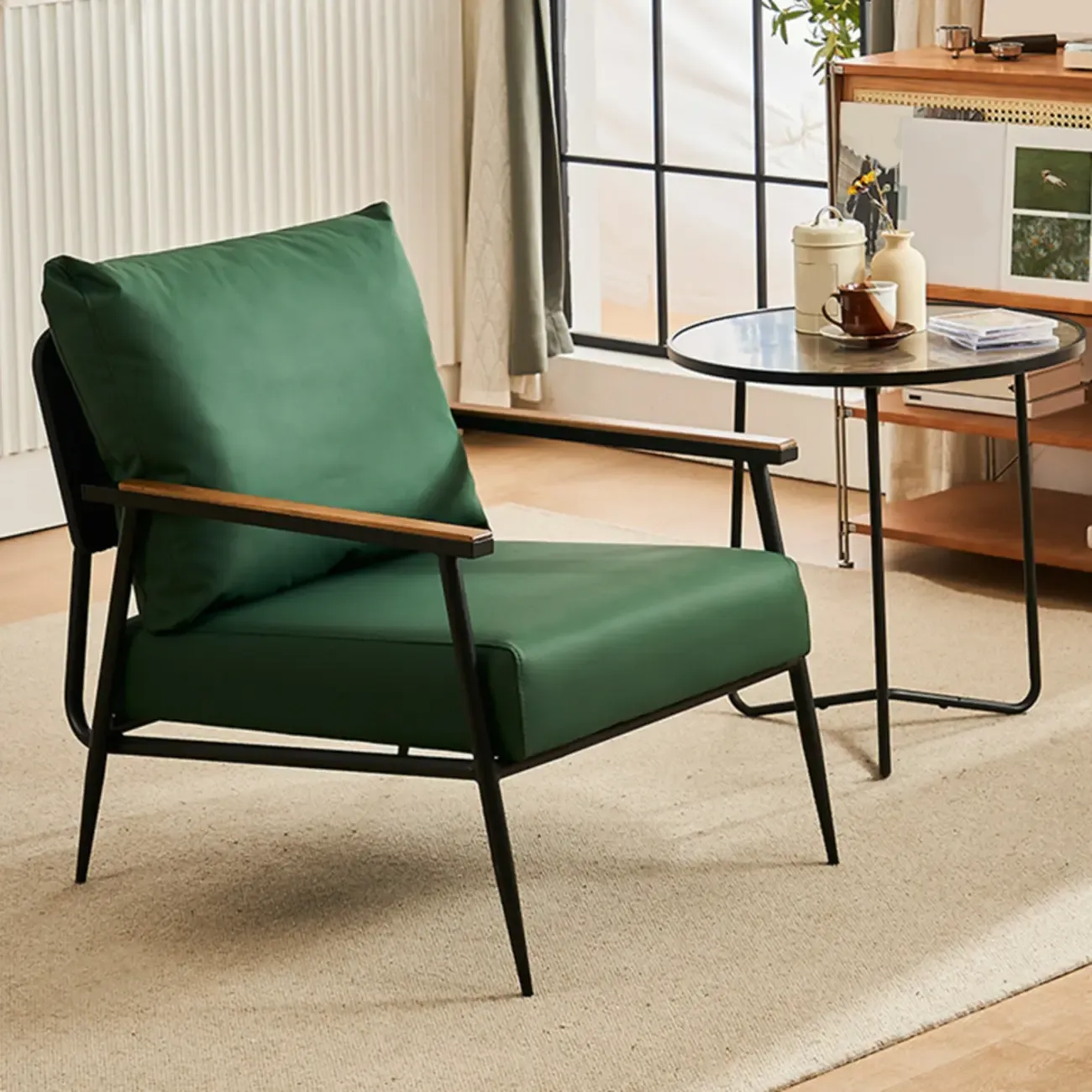 Durable Leather Accent Chair with Pillow for Living Room Image - 2
