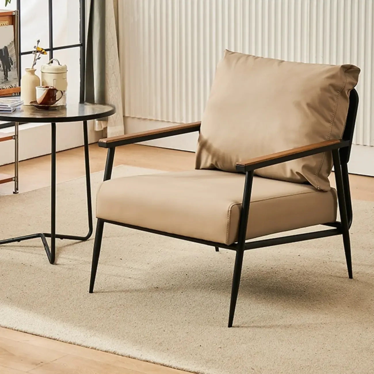 Durable Leather Accent Chair with Pillow for Living Room Image - 3