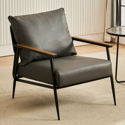 Durable Leather Accent Chair with Pillow for Living Room Image - 6