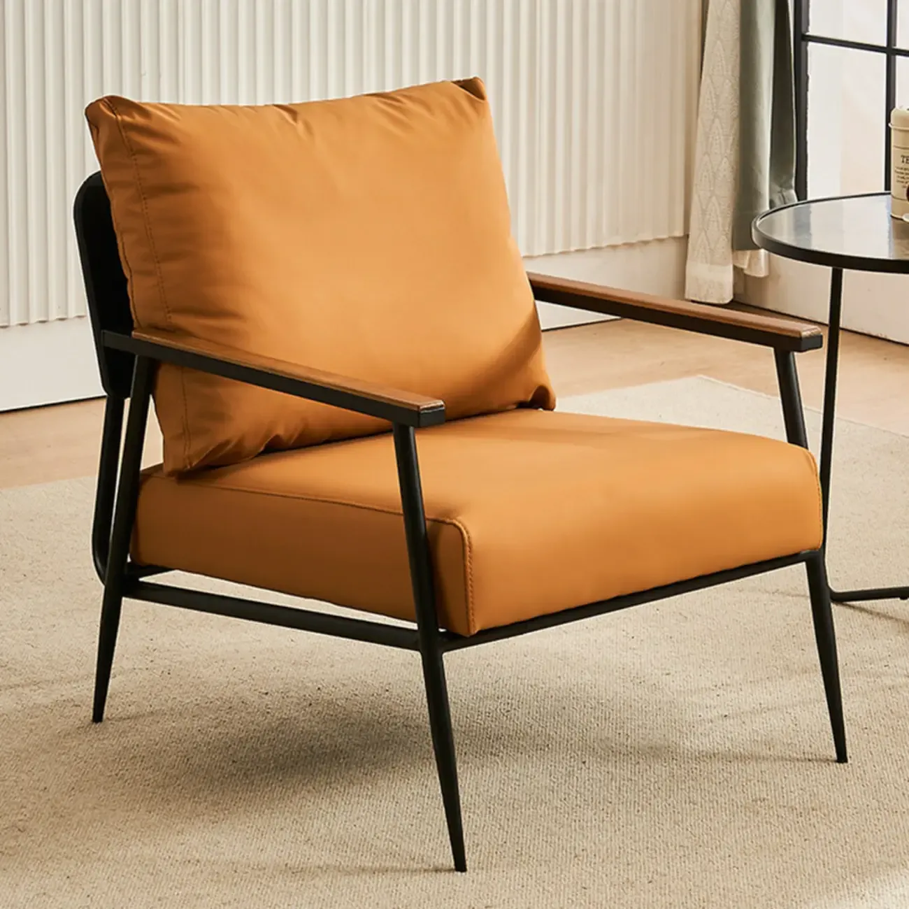 Durable Leather Accent Chair with Pillow for Living Room Image - 7