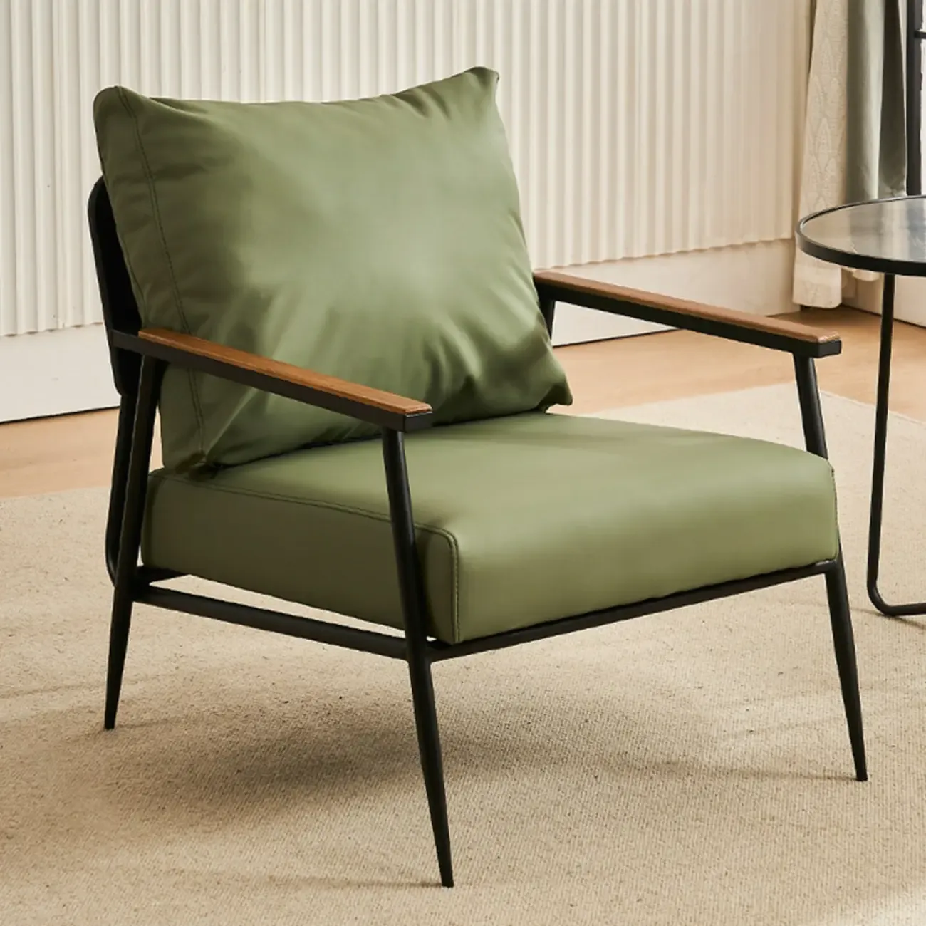 Durable Leather Accent Chair with Pillow for Living Room Image - 8