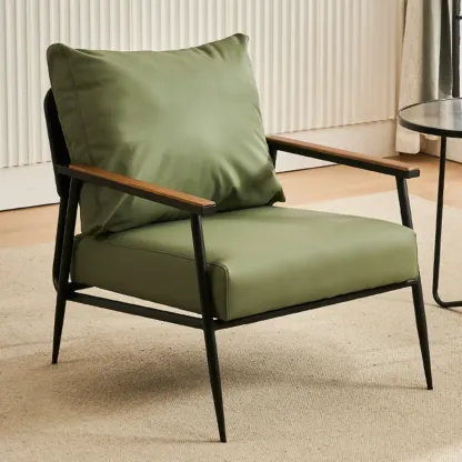 Durable Leather Accent Chair with Pillow for Living Room Image - 8