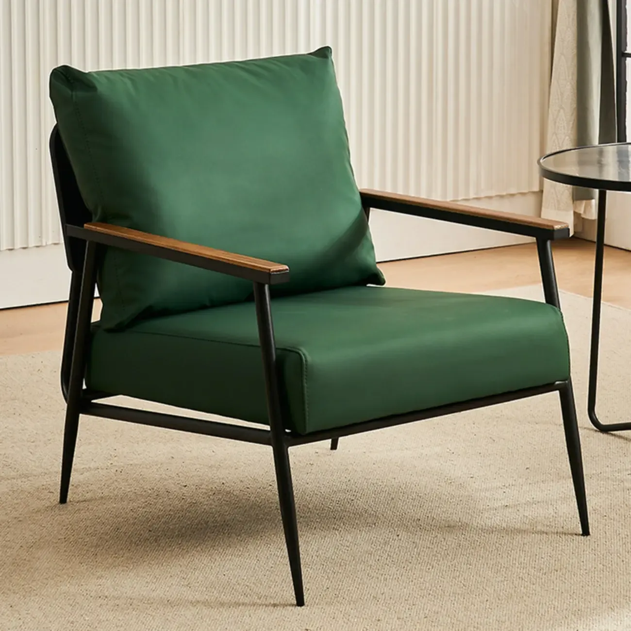 Durable Leather Accent Chair with Pillow for Living Room Image - 9