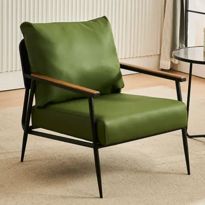 Durable Leather Accent Chair with Pillow for Living Room Image - 10