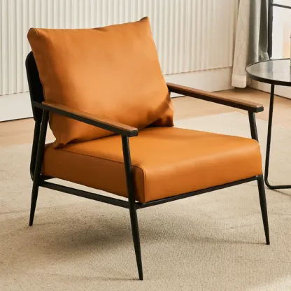 Durable Leather Accent Chair with Pillow for Living Room Image - 11