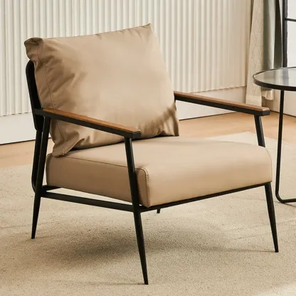 Durable Leather Accent Chair with Pillow for Living Room Image - 12