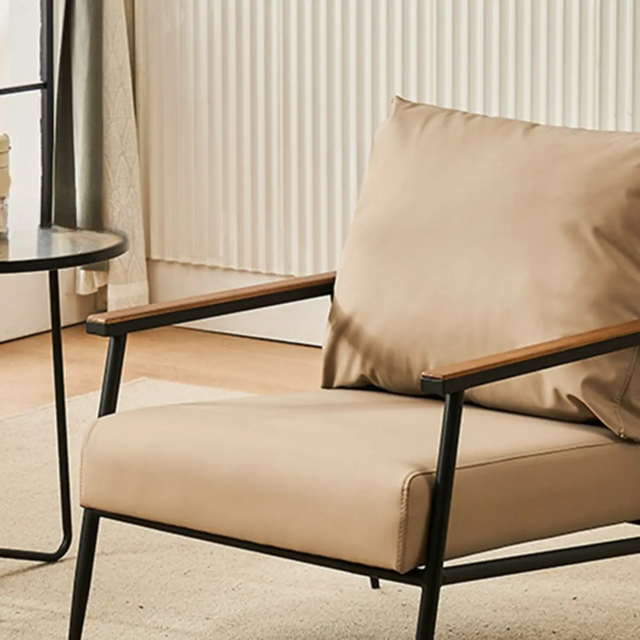 Durable Leather Accent Chair with Pillow for Living Room Image - 13 | homeyfad