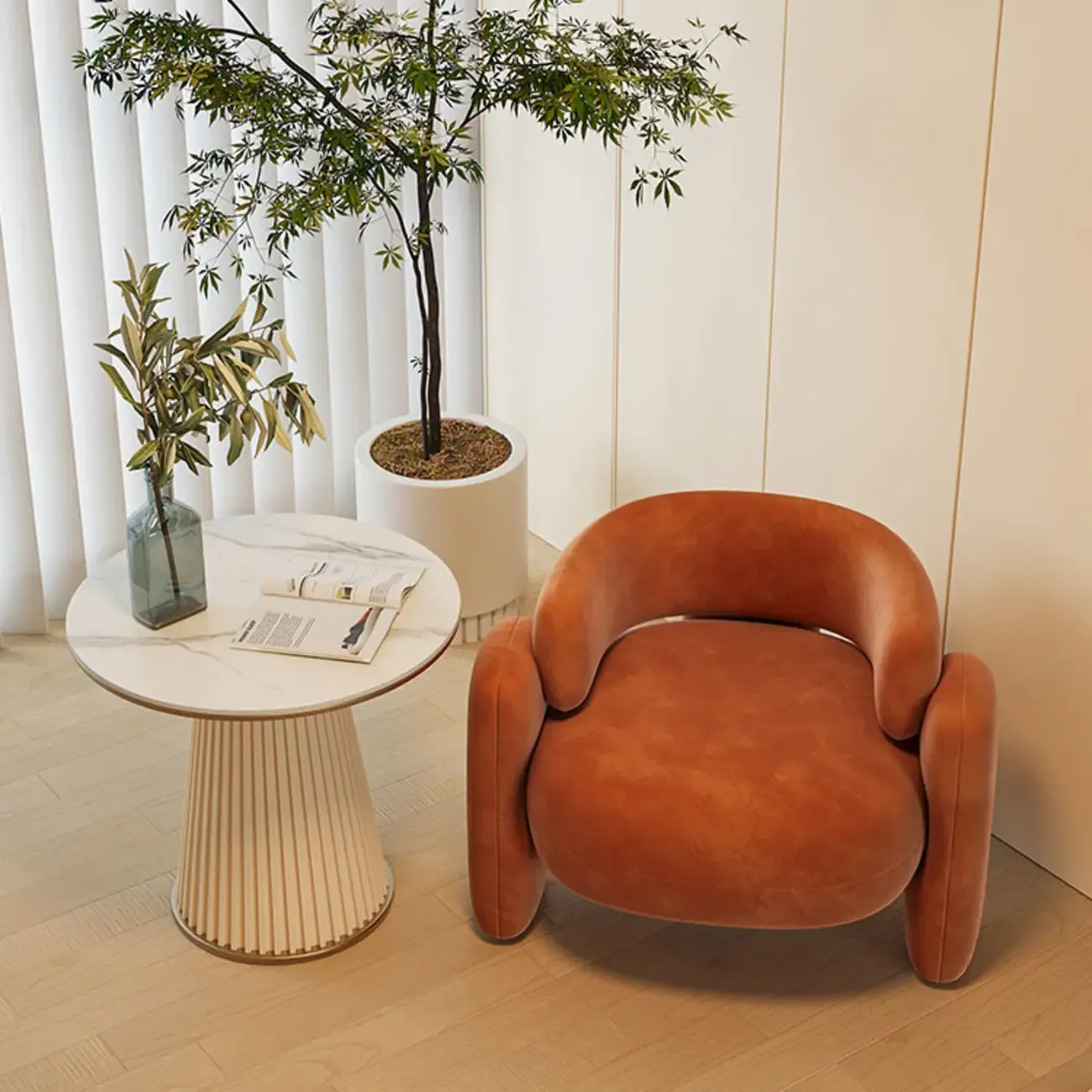 Stylish Fabric Accent Chair with Fixed Back for Living Room Image - 2