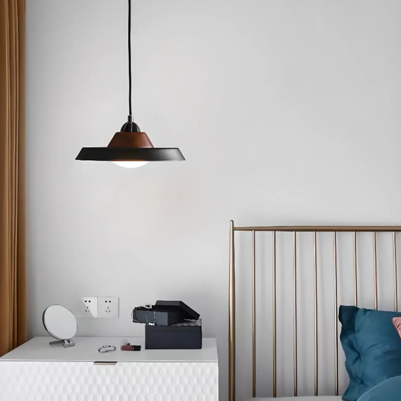 Contemporary Black Mini Pendant Light with Iron & Wood | homeyfad