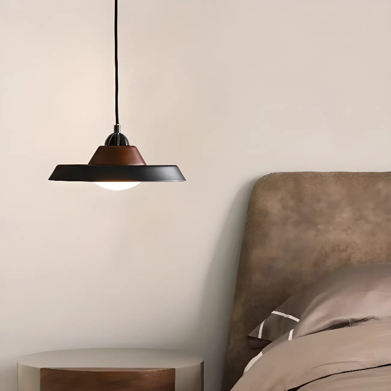 Contemporary Black Mini Pendant Light with Iron & Wood | homeyfad