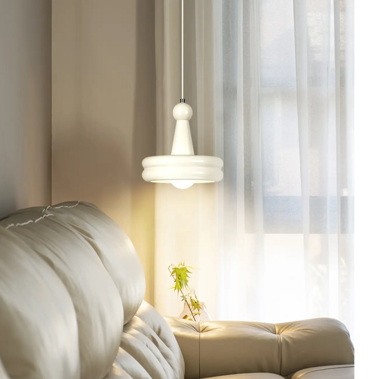 Modern Milk White Geometric Metal Pendant Light Image - 1 | homeyfad